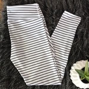 White with Black Stripe Leggings Small